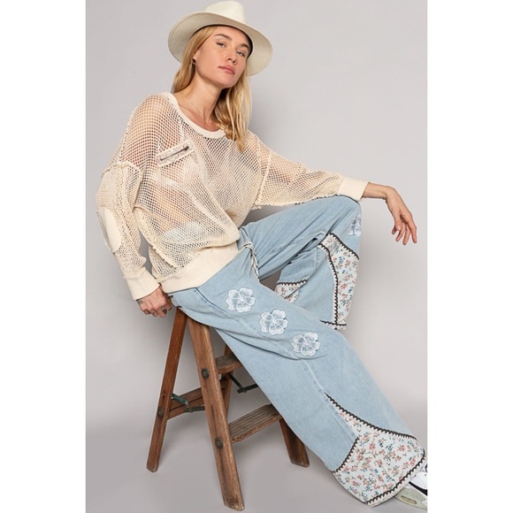 POL Flower Patched & Embroidered Wide Leg Summer Jeans - Picture 3 of 14